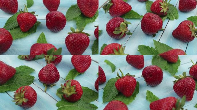 新鲜草莓和留兰香叶
