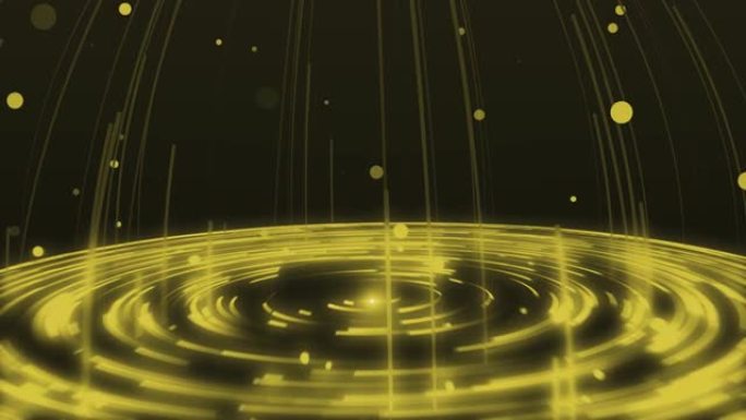 黄色抽象螺旋涡旋微粒科幻未来时尚发光几何形状与霓虹灯线无缝，美丽抽象复古背景，DJ VJ运动背景，循