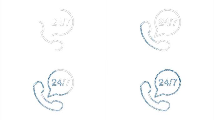 24 7手绘图样式支持图标。运动图形