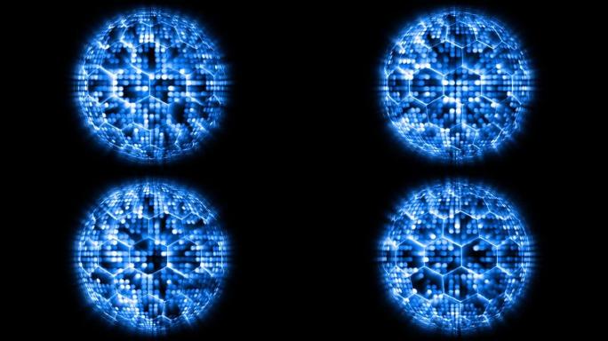 动画抽象蓝色光球球可视化波技术数字表面背景，粒子模式波形振荡