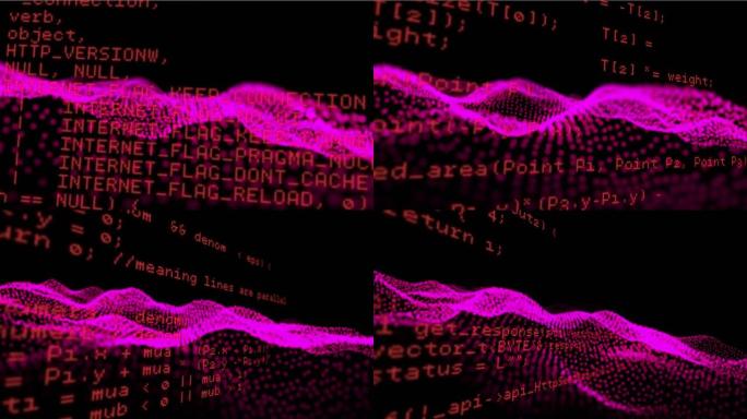 带有粉红色斑点的抽象挥舞网格上的数据处理动画