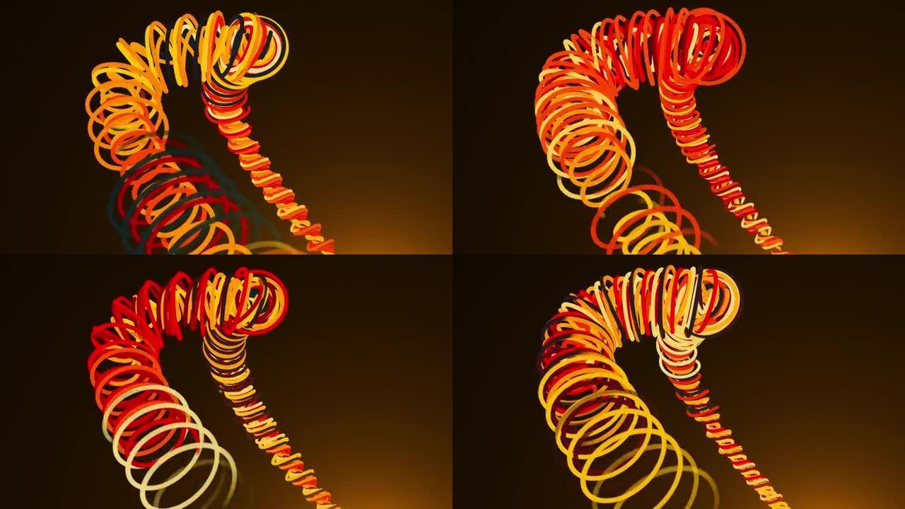 螺旋弹簧的线，计算机生成。3d渲染抽象背景