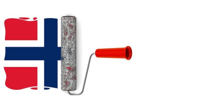 一个油漆滚筒正在绘制挪威国旗