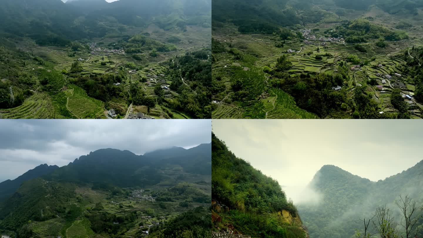 山间梯田大山航拍梯田