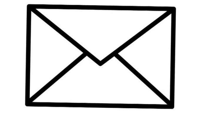 信封的动画黑线图标。电子邮件的符号。通信、邮件、信息、信件的概念。循环视频。矢量插图孤立在白色背景上