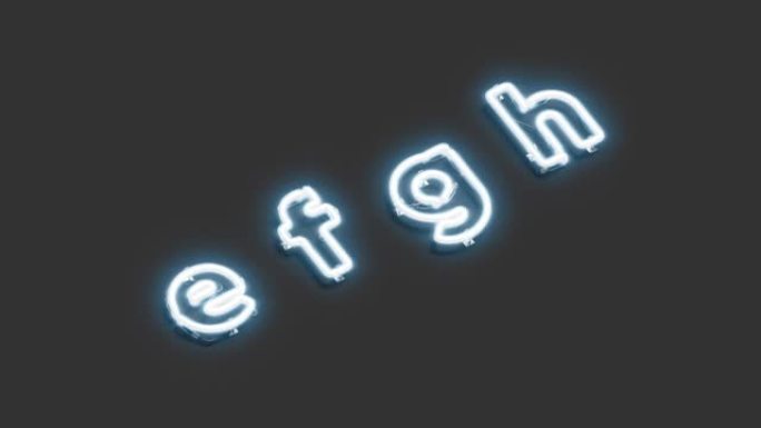 霓虹灯e f g h符号，破碎的发光字体模型