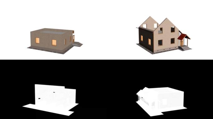 延时3d动画显示了房屋的建造过程。带亮度哑光。
