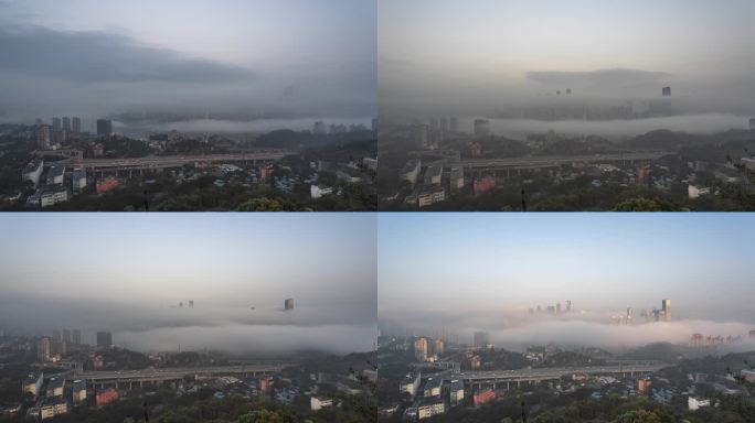 重庆渝中半岛城市平流雾4K60P延时