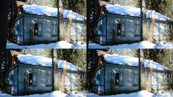 西伯利亚森林中废弃的木屋，政治犯定居点的殖民地