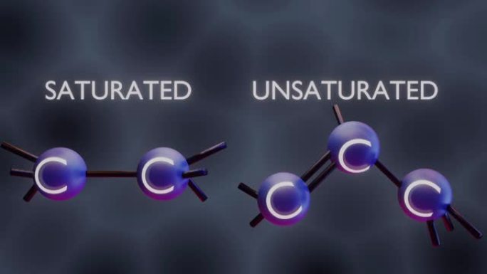 饱和和不饱和脂肪酸，甘油三酯，脂肪，3D渲染