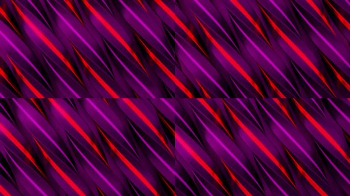 移动抽象对角折线背景，无缝循环。动画。紫色和红色的彩色渐变条纹