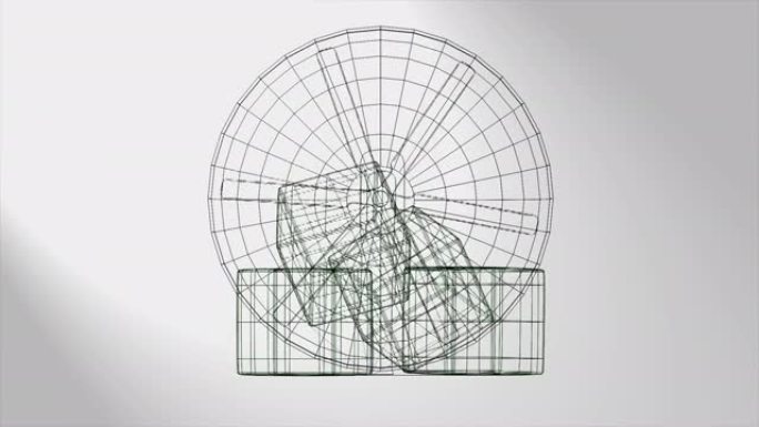 3d动画，灰色背景上有许多立方体的风扇 (线框)