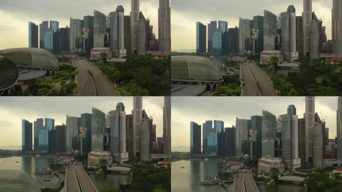日落风暴天空新加坡市区交通街道路空中全景4k