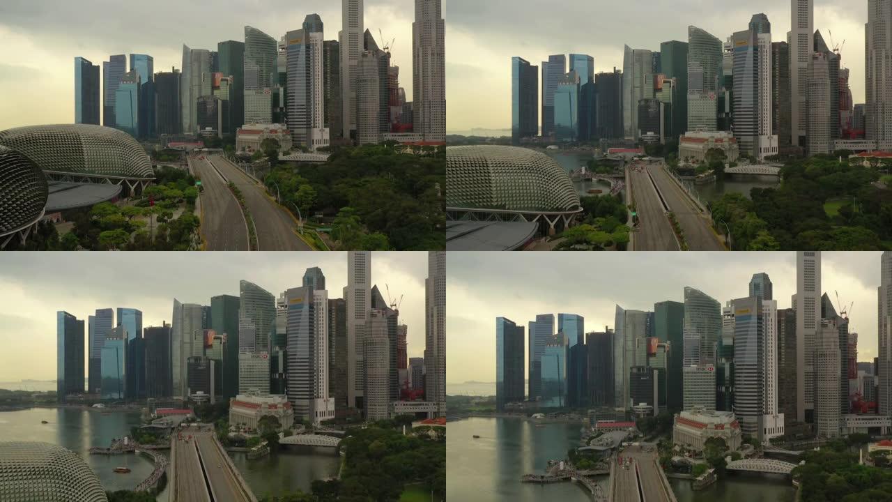 日落风暴天空新加坡市区交通街道路空中全景4k
