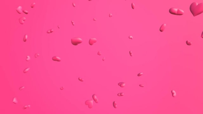 粉红心形抽象动画。在粉色背景上。