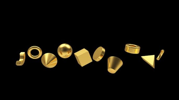 3D动画中的黄金几何形状。4K
