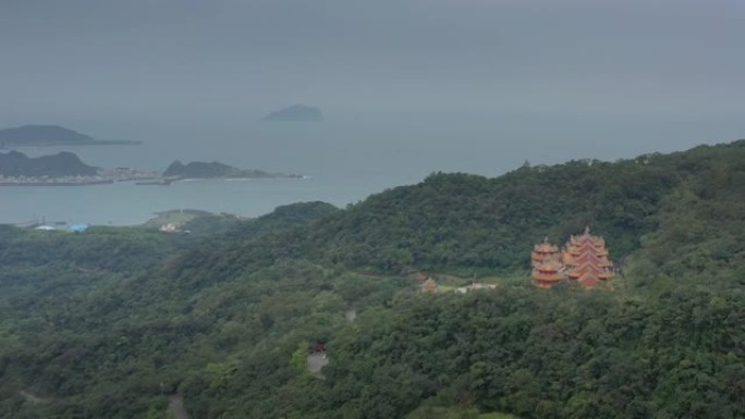 阴天成本线森林公园空中全景4k台湾
