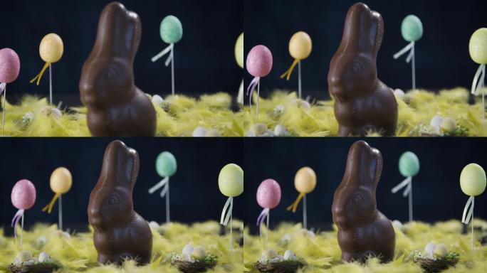 滑动镜头从巧克力复活节兔子中拉开