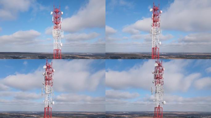 农村地区电信塔的鸟瞰图。