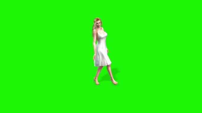 跳舞的女孩，3D渲染动画，孤立背景，色键绿色屏幕背景