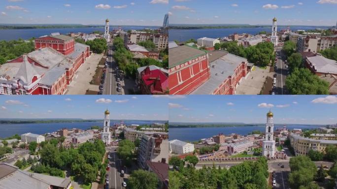 夏日俄罗斯城市老建筑的鸟瞰图