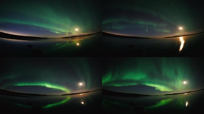 北极光北极光在白海海滩上的北极圈时间流逝。4k视频。