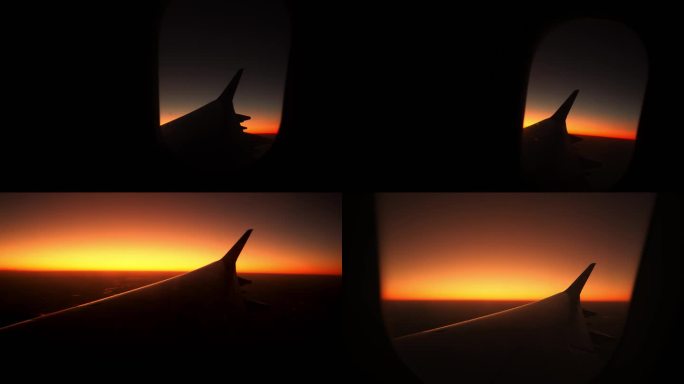 日落天际线飞机悬窗转场机翼转场机翼剪影