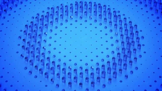 玻璃圆柱体的蓝色波纹无缝循环3D渲染动画