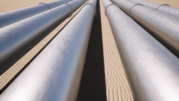 沙漠景观中的油气金属管道石油技术4k
