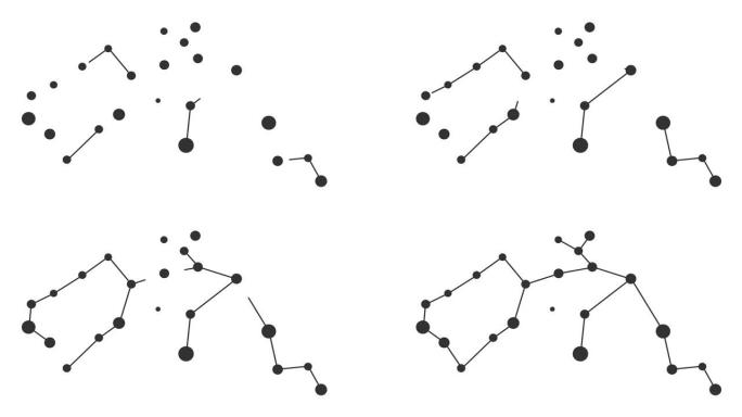 水瓶座星座。夜空中的星星。黑白线条艺术风格的星座。星系团。横向构图，4k视频质量