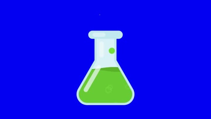实验室烧杯充满绿色化学液体的动画。