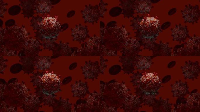 冠状病毒2019-nCov新型人体电晕病毒。电晕病毒或其他危险细胞在血管内游动。微病毒的3D渲染。