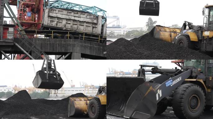 4K航拍大型煤炭厂 煤场运输 煤炭港口