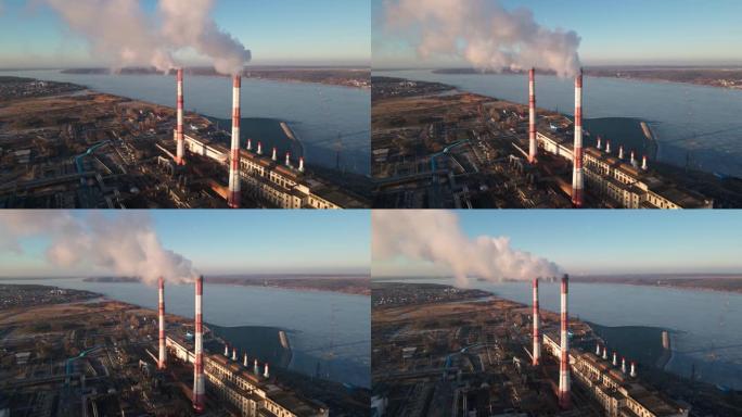 工业工厂污染大气，烟囱排烟