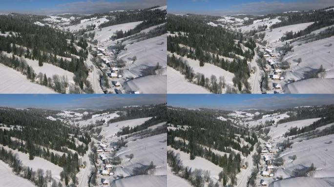 喀尔巴阡山冬季风景优美的鸟瞰图