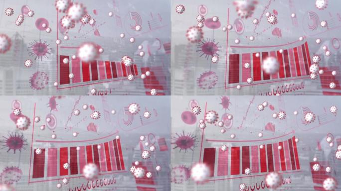 covid 19细胞在统计处理和城市景观上浮动的动画