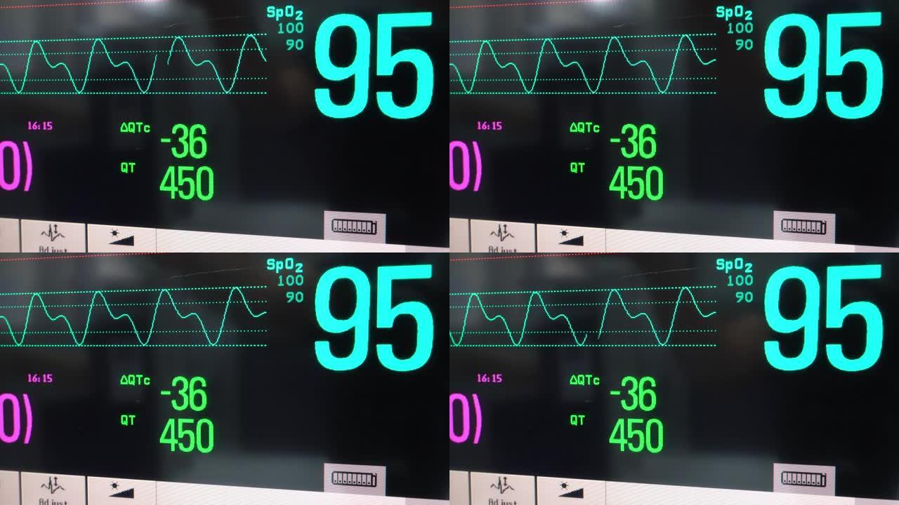 脉搏血氧计波心电图特写视频素材