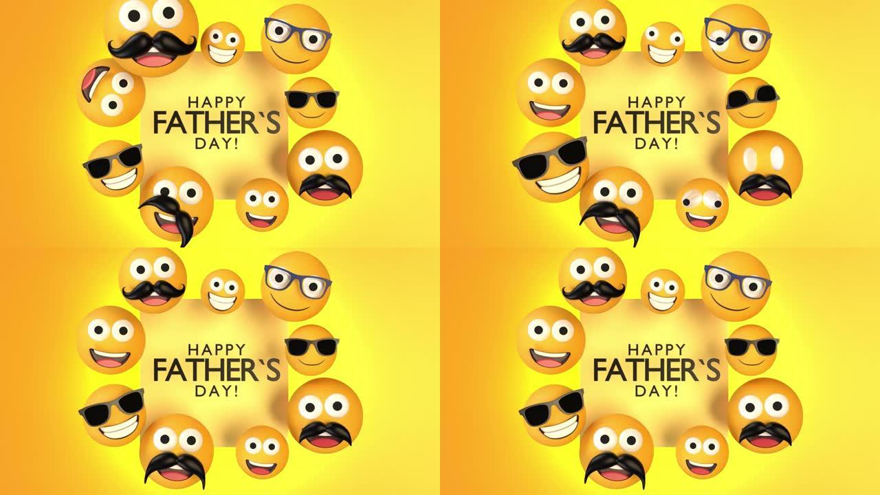 表情符号中父亲的几种面部表情，父亲节快乐文本循环以4k分辨率准备就绪