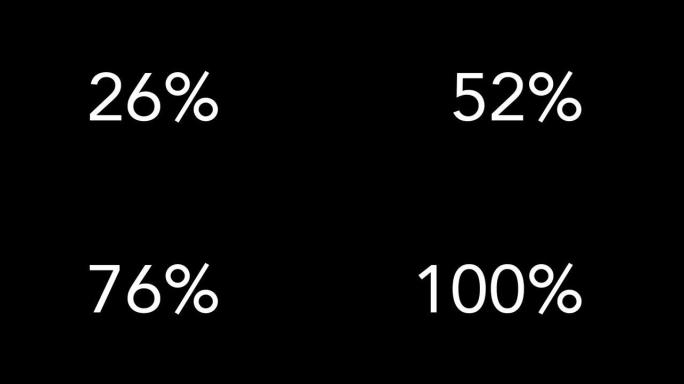 从0到100的数字计数。动画百分比从零增加到100填充黑色在黑暗背景。4k视频。60fps