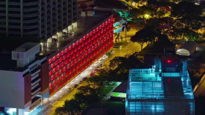 夜间照明新加坡著名工作港屋顶全景4k延时