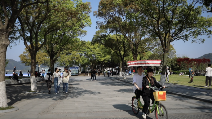 宁波东钱湖景区休闲游玩的人们 片段合集