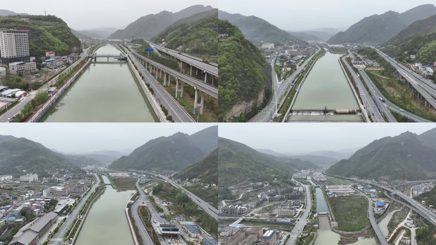 湖北襄阳保康环城路清溪路一河两岸4K航拍