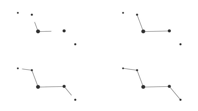 Vulpecula星座。夜空中的星星。黑白线条艺术风格的星座。星系团。横向构图，4k视频质量