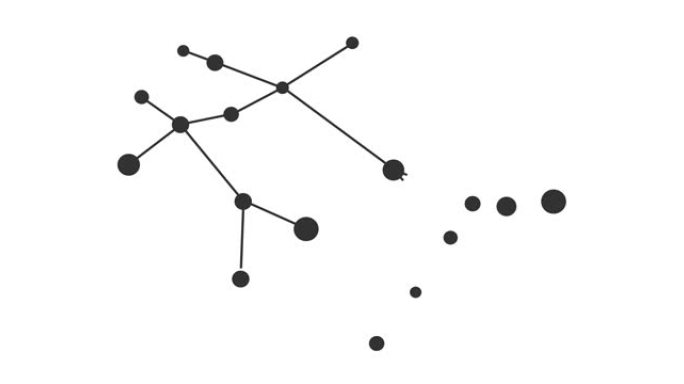双子座星座。夜空中的星星。黑白线条艺术风格的星座。星系团。横向构图，4k视频质量