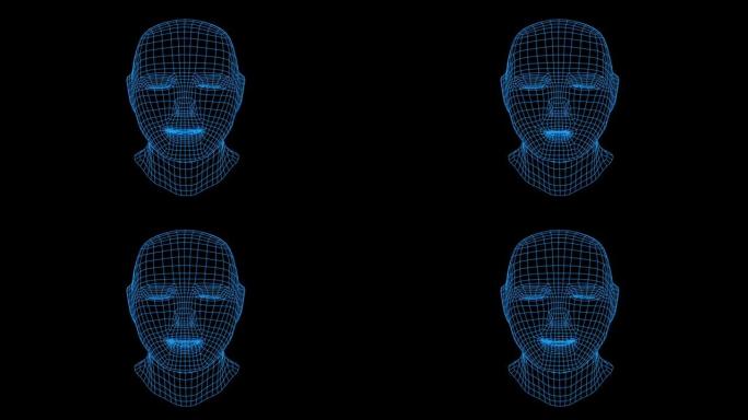 人脸说话的3D线框渲染。用于数字创新或人工智能概念。