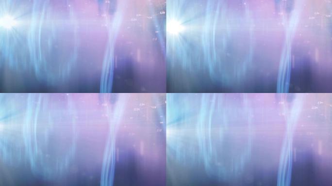 宇宙中蓝色，粉红色和紫色光迹上带有数字的发光星星的动画