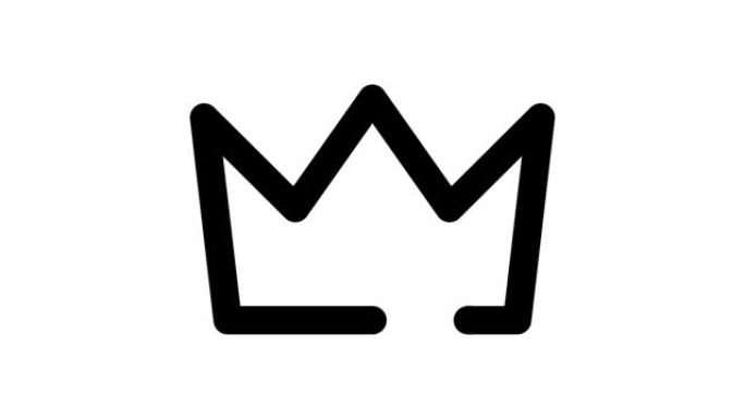 王冠或皇家王冠线图标动画运动图形4k视频运动插图标志。轮廓涂鸦风格阿尔法通道