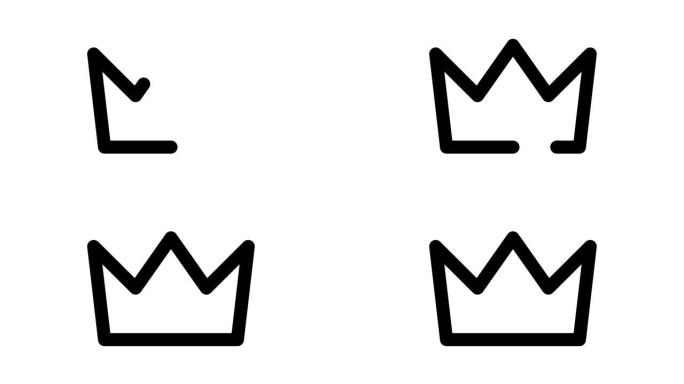 王冠或皇家王冠线图标动画运动图形4k视频运动插图标志。轮廓涂鸦风格阿尔法通道