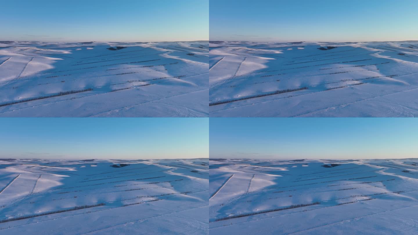 航拍冰雪覆盖的原野