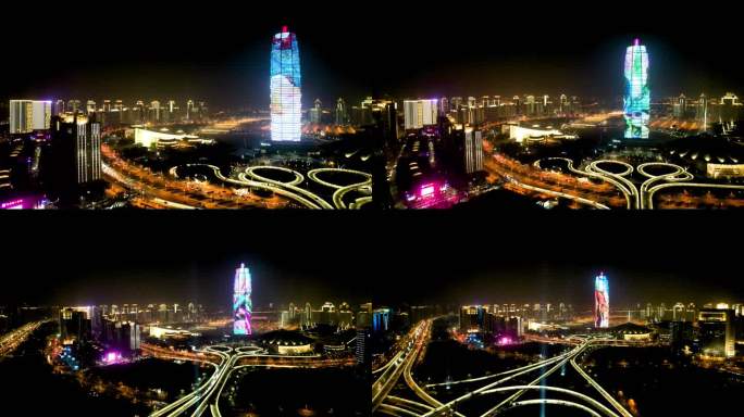 河南郑州CBD夜景过年放炮4K 航拍